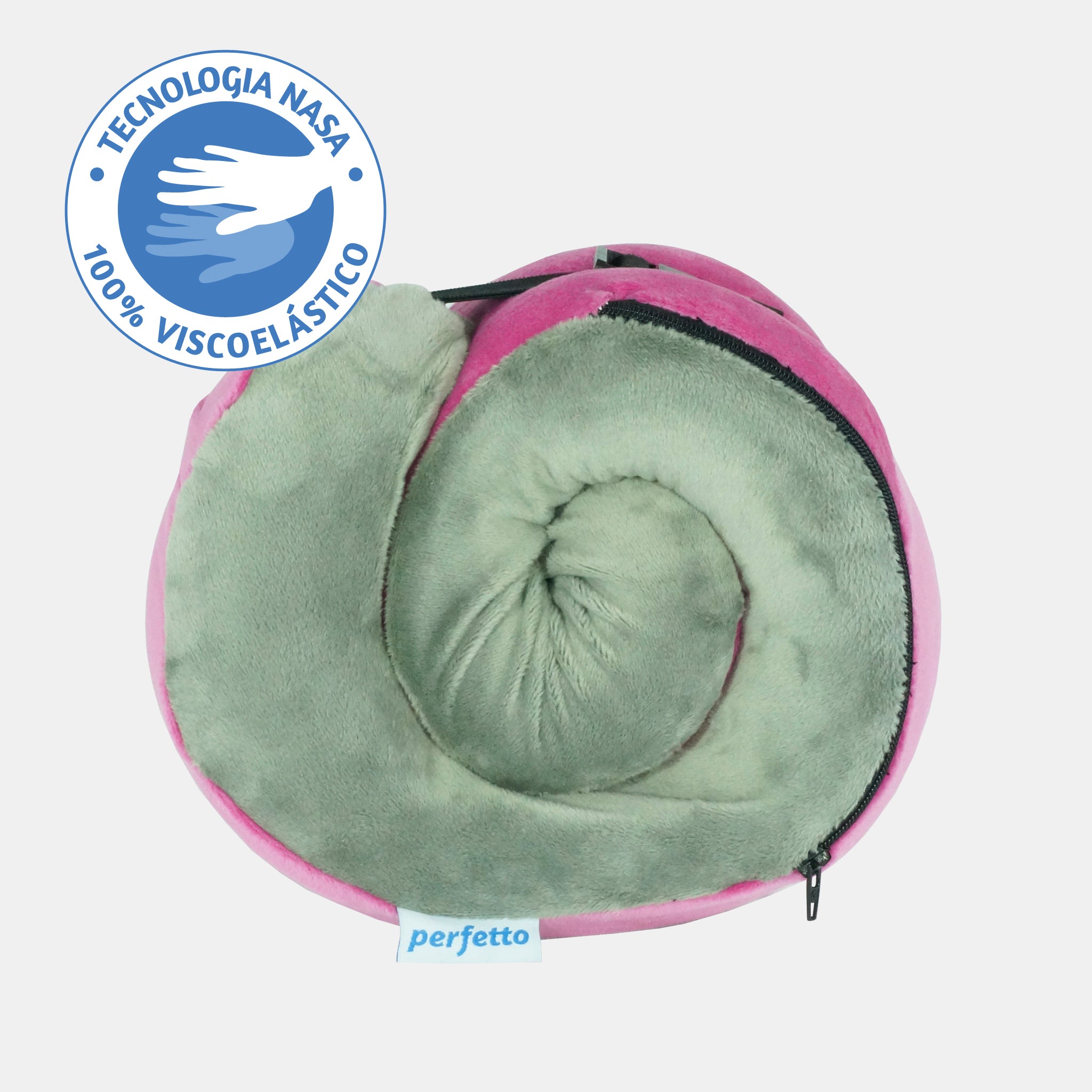 Neck Roll Visco Plush Cor Rosa/Grafite